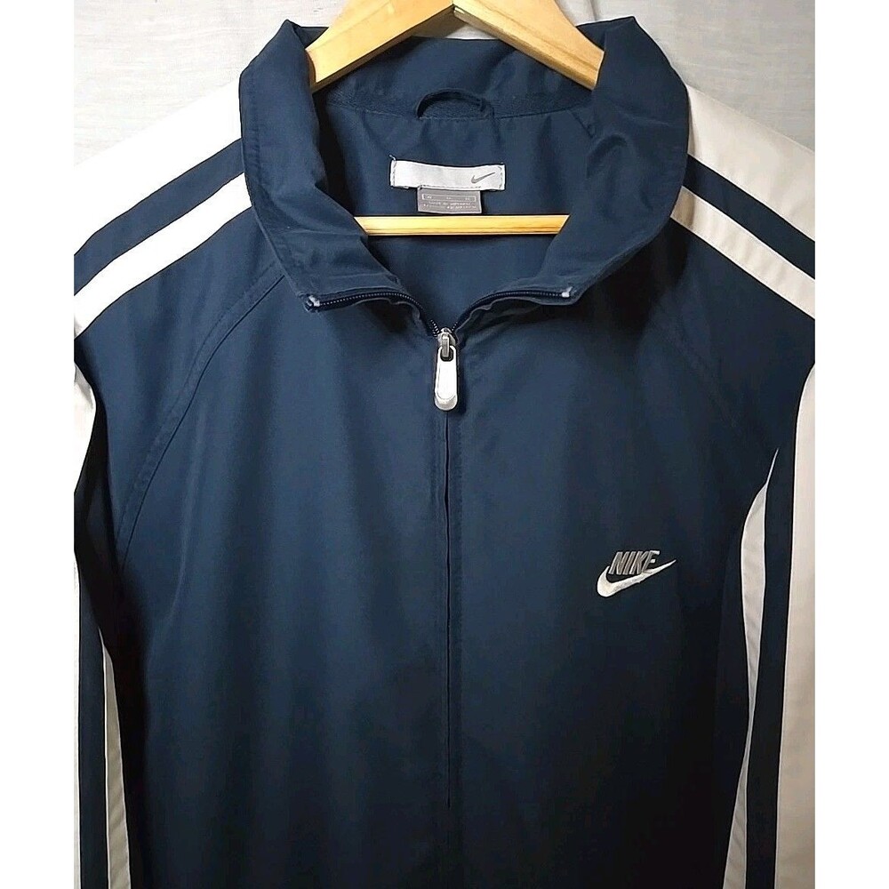 Nike Y2K Jogging Jacket, Logo, Sz XL, Navy Blue w/ White Stripes - Picture 4 of 11